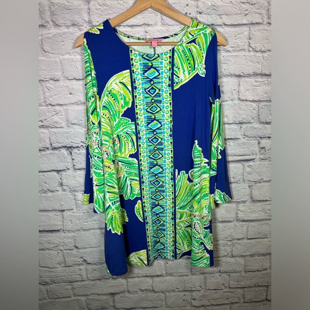 Lilly Pulitzer Ophelia Dress‎ Size XS Iris Blue Cold Shoulder Sleeve midi